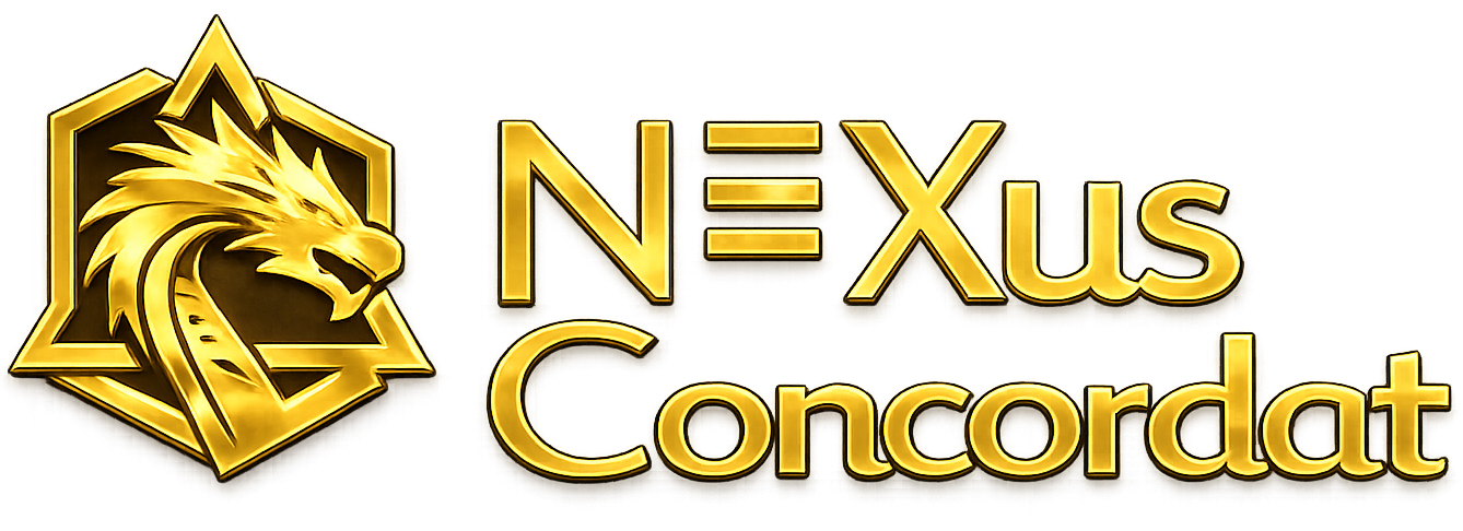 Nexus Concordat. Gold dragon in a hexagonal frame beside the wordmark.